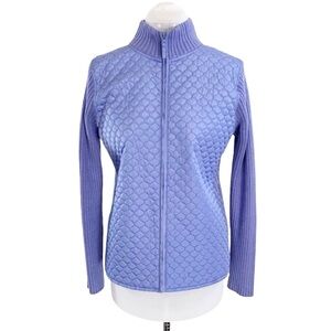 For Cynthia Quilted Sweater Jacket Medium Casual Wear Jacked Ribbed Knit Sleeves